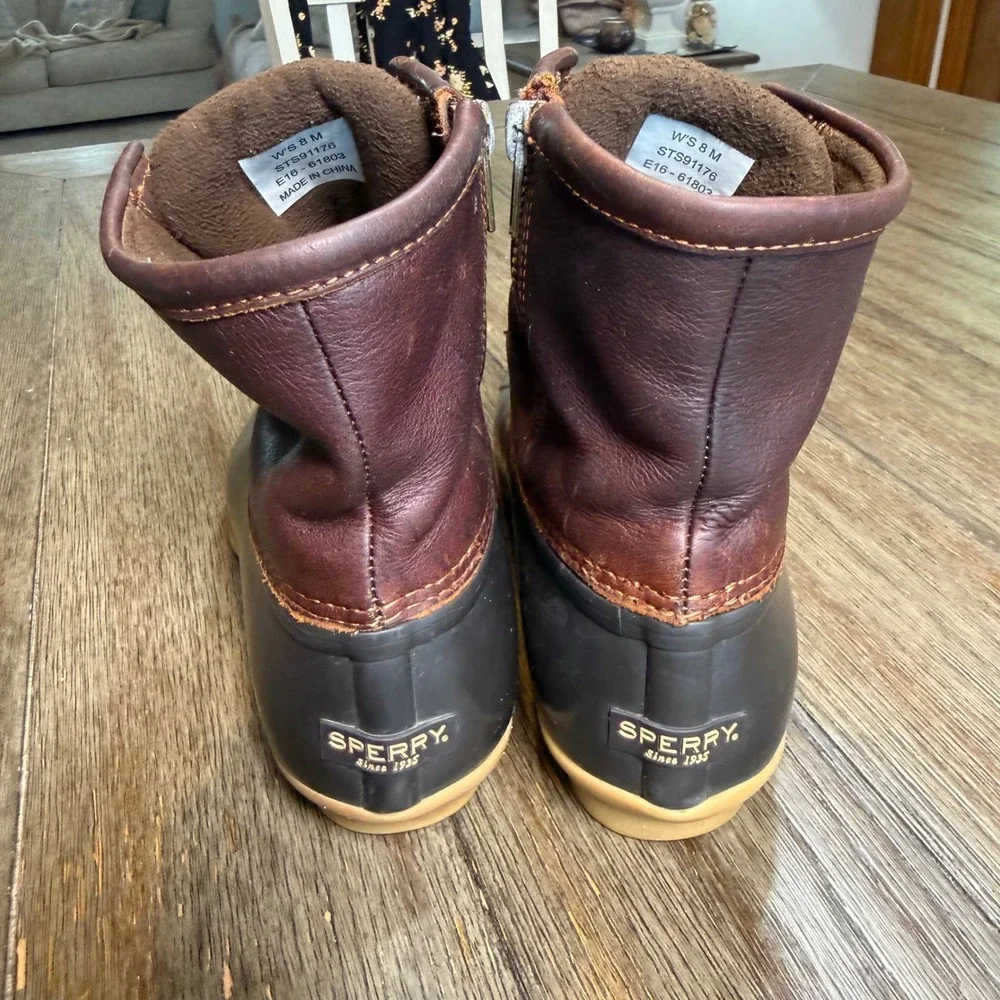 Sperry Saltwater Duck Boots Womens 8M Brown Black Leather Waterproof